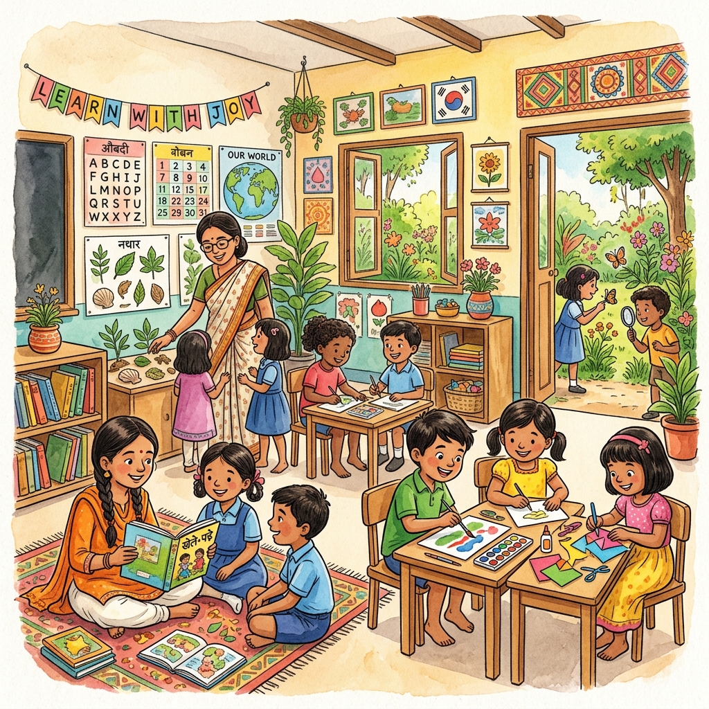 Students engaged in creative learning activities at Alphabet'z School